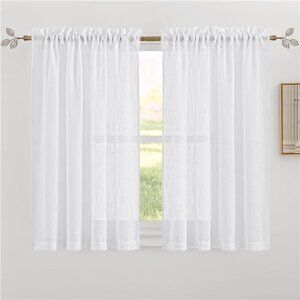 Short White Linen Curtains 45inches Long,Cortinas para Cuarto SemiSheer Curtains